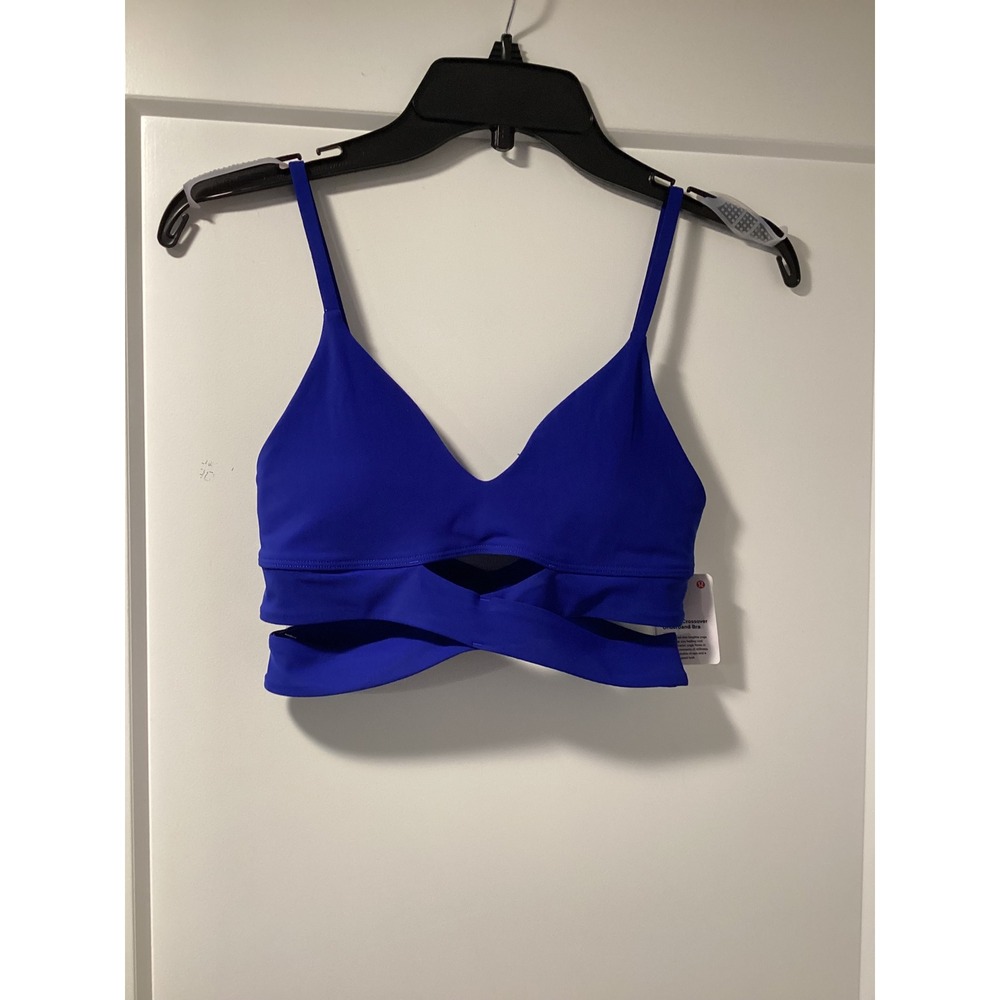 Lululemon V-Neck Crossover Underband Bra Blue Yoga Sport Bra LW2CGCT Size 4 NWT